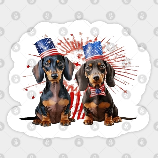 4th of July Dachshund Dogs #1 Sticker by Chromatic Fusion Studio